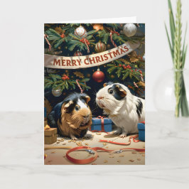 Tarjeta Cerdos De Guinea Y Árbol De Navidad