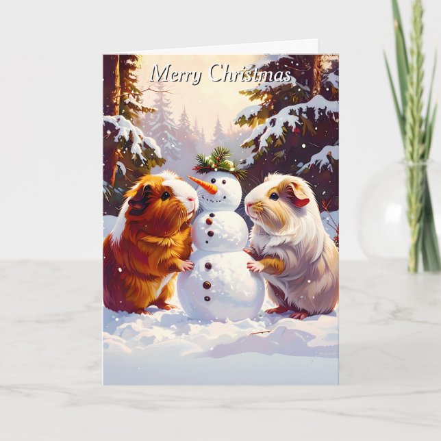 Tarjeta Cerdos de Guinea y Navidades de Snowman (Anverso)