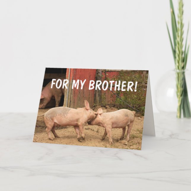 Tarjeta Cerdos divertidos para mi hermano cumpleaños (Anverso)