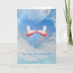 Tarjeta Cerdos voladores besando el verdadero amor es incr