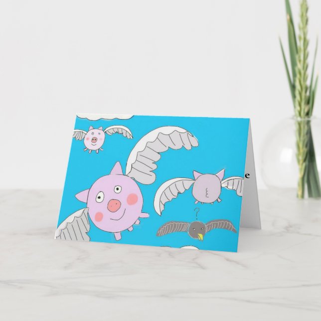 Tarjeta Cerdos voladores divertidos y cuervos perfumados (Anverso)