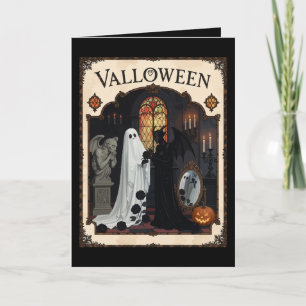 Tarjeta Ceremonia de Valloween Fantasma y Figura Encapucha