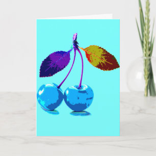 Tarjeta Cerezas azules brillantes