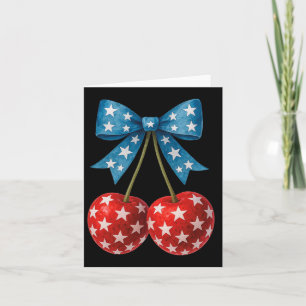Tarjeta Cerezas Bandera Estadounidense Coquette Bow Cherry