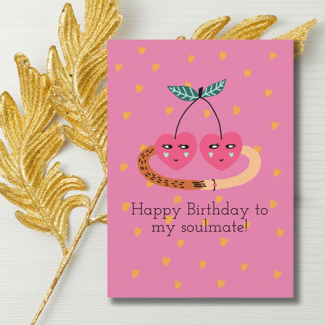 Tarjeta Cerezas rosas y fotos del corazón, cumpleaños romá (Subido por el creador)