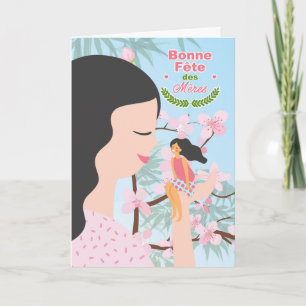 Tarjeta Cerezo en el Día de la Madre FRANCESA florece mamá