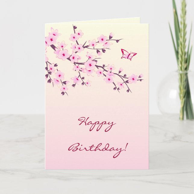 Tarjeta Cerezo en flor rosa Floral feliz cumpleaños (Anverso)