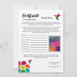 Tarjeta Certificado de autenticidad edición limitada Impri