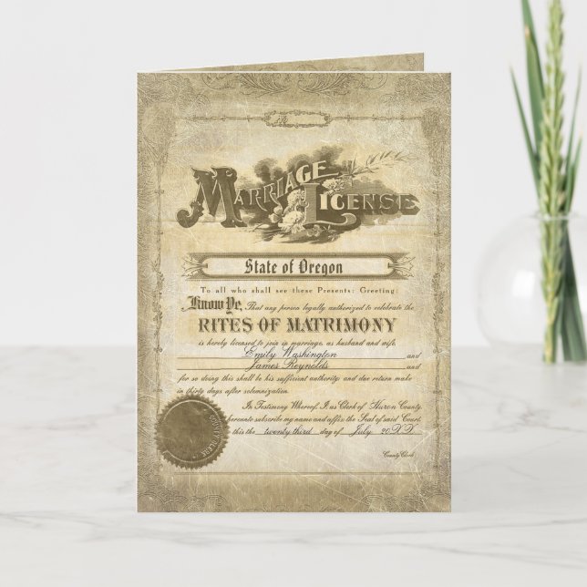 Tarjeta Certificado de Matrimonio Vintage (Anverso)