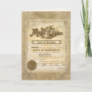 Tarjeta certificado de matrimonio vintage por aniversario