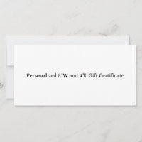 Certificado de regalo personalizado de 8″W y 4″L