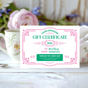 Tarjeta Certificado de regalo personalizado para agradecim