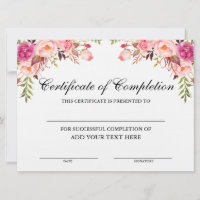 Certificado de salón de belleza completado Floral
