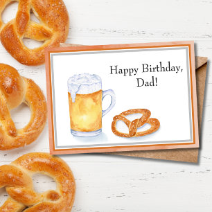 Tarjeta Cerveza de acuarela y pretzel de cumpleaños para p