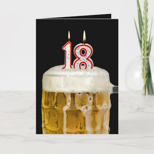 Tarjeta Cerveza de cumpleaños 18 en negro (Anverso)