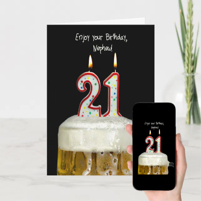 Tarjeta Cerveza de cumpleaños 21 para el sobrino 