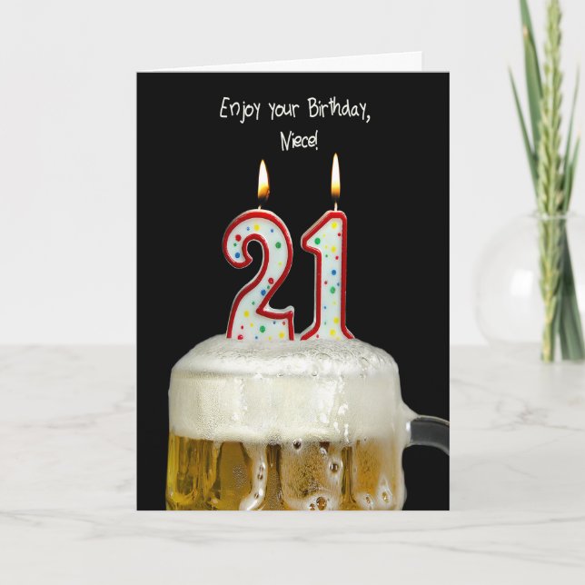 Tarjeta Cerveza de cumpleaños 21 para sobrina (Anverso)
