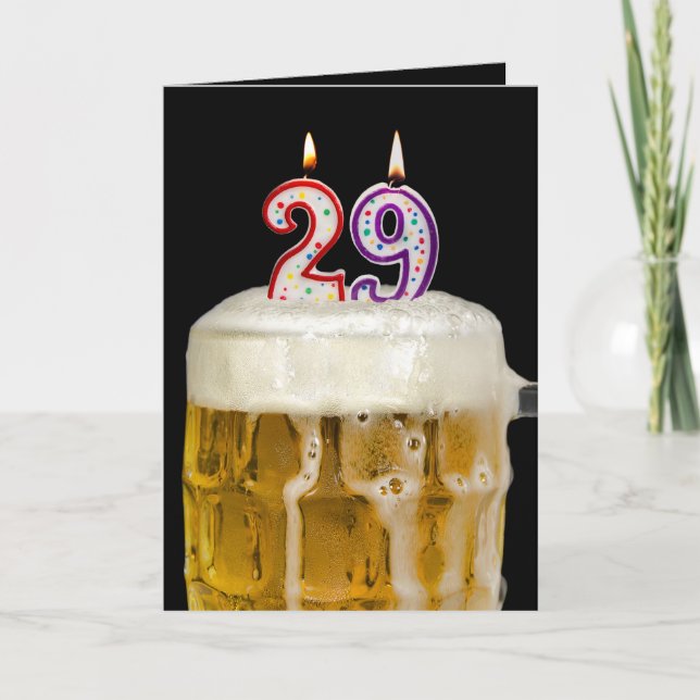 Tarjeta Cerveza de cumpleaños 29 en negro (Anverso)
