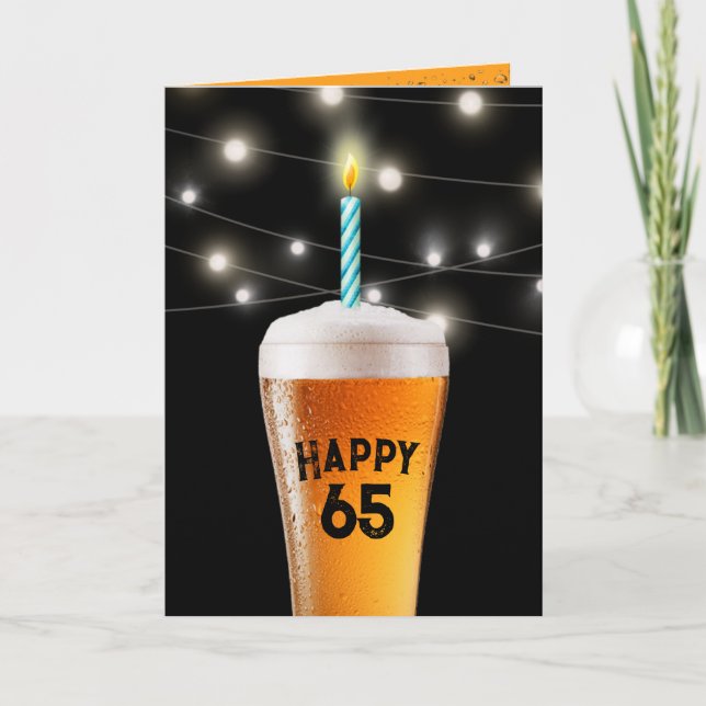 Tarjeta Cerveza de cumpleaños 65 con Vela (Anverso)