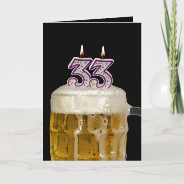 Tarjeta Cerveza de cumpleaños número 33 en negro (Anverso)