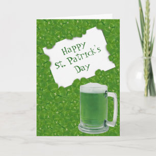Tarjeta Cerveza Feliz Día de San Patricio y Tréboles de Cu