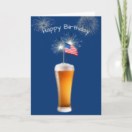 Tarjeta Cerveza Patriótica De Cumpleaños Con Esparklers