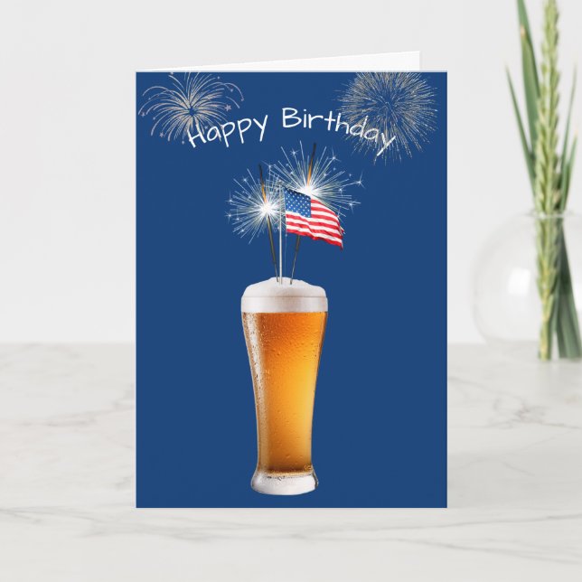 Tarjeta Cerveza Patriótica De Cumpleaños Con Esparklers (Anverso)