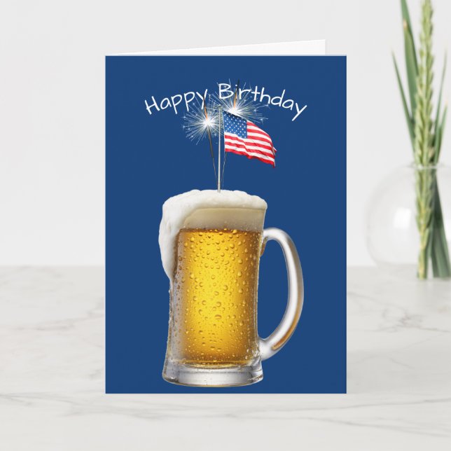 Tarjeta Cerveza Patriótica De Cumpleaños Con Esparklers (Anverso)