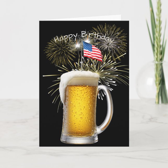 Tarjeta Cerveza Patriótica De Cumpleaños Con Esparklers (Anverso)