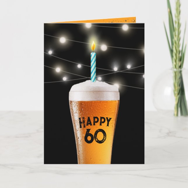Tarjeta Cerveza por cumpleaños 60 con vela (Anverso)