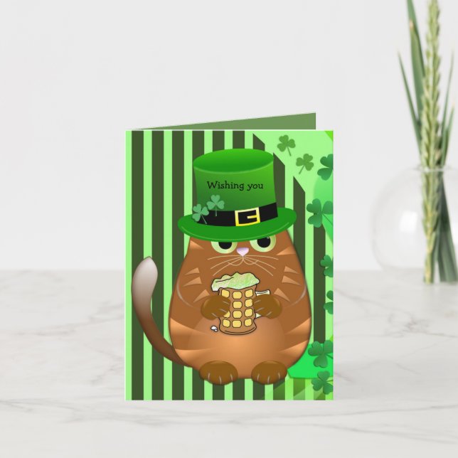 Tarjeta Cerveza que bebe el gato del día de St Patrick (Anverso)