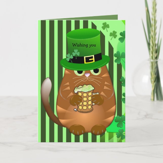 Tarjeta Cerveza que bebe el gato del día de St Patrick (Anverso)