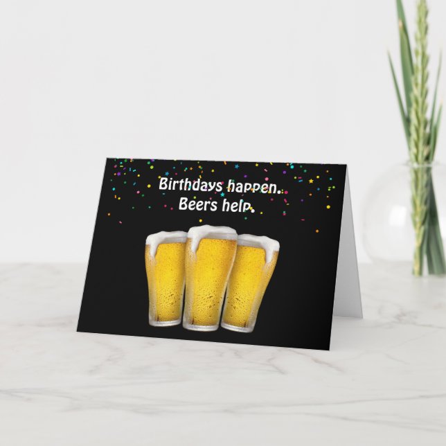 Tarjeta Cervezas de cumpleaños y Confetti (Anverso)