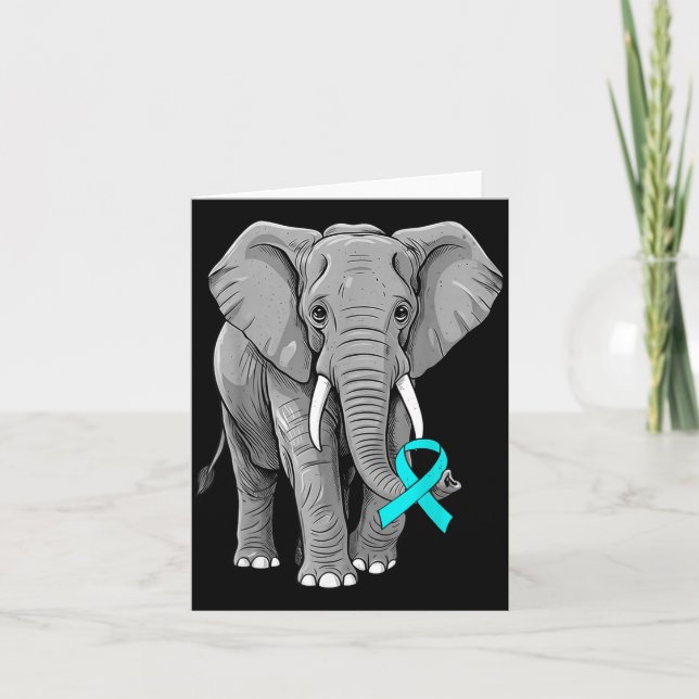 Tarjeta Cervical Cancer Awareness Elephant Ribbon Teal Men (Anverso)