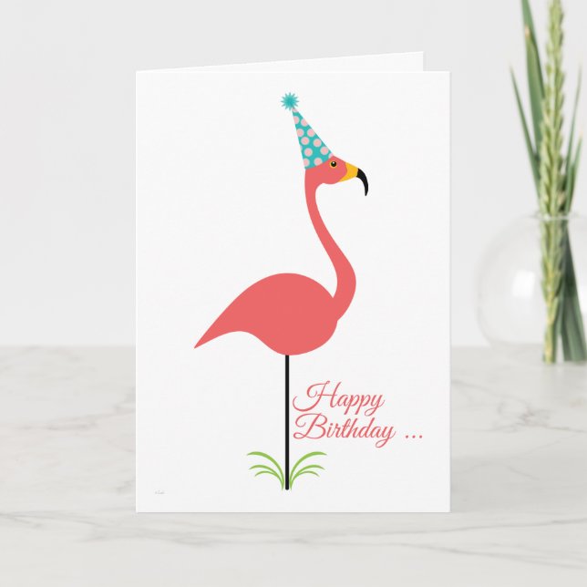 Tarjeta Césped rosa Flamingo feliz cumpleaños de persona c (Anverso)