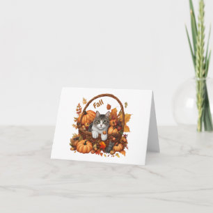 Tarjeta Cesta de calabaza de otoño con gatos lindos 