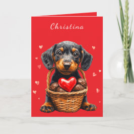 Tarjeta Cesta de corazones de chocolate rosa para el día d