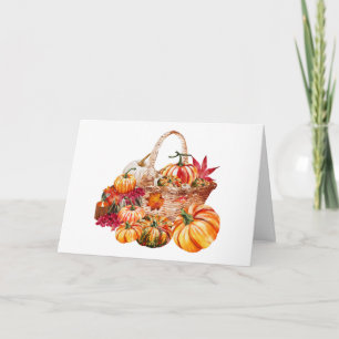 Tarjeta Cesta de cosecha de calabaza de otoño en acuarela