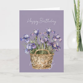 Tarjeta Cesta de flores de lirio púrpura Cumpleaños