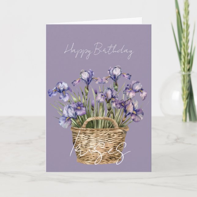 Tarjeta Cesta de flores de lirio púrpura Cumpleaños (Anverso)