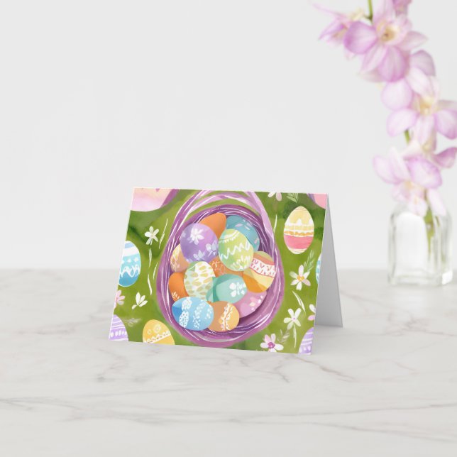 Tarjeta Cesta de Huevo de Pascua | Acuarela Pastel de prim (Orquídea)