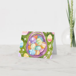 Tarjeta Cesta de Huevo de Pascua | Acuarela Pastel de prim