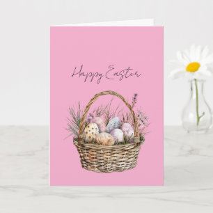 Tarjeta Cesta de huevos de Pascua rosados