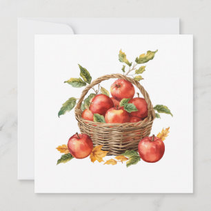 Tarjeta Cesta de manzanas acuarela cosecha de otoño