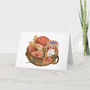 Tarjeta Cesta de Otoño con Mermelada y Champiñones