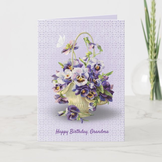 Tarjeta cesta de pansy en la eyelet para el cumpleaños de  (Anverso)