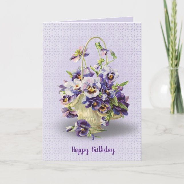Tarjeta cesta de pansy para el cumpleaños (Anverso)
