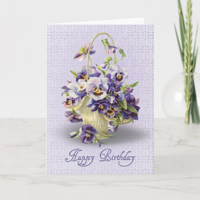 Tarjeta Cesta De Pansy Púrpura En Eyelet (Anverso)
