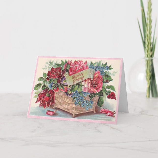 Tarjeta Cesta de rosas rojas y rosas rojas de Victoria Cum (Anverso)