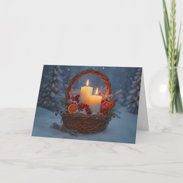 Tarjeta Cesta de solsticio de invierno de Yule hecha de vi (Anverso)